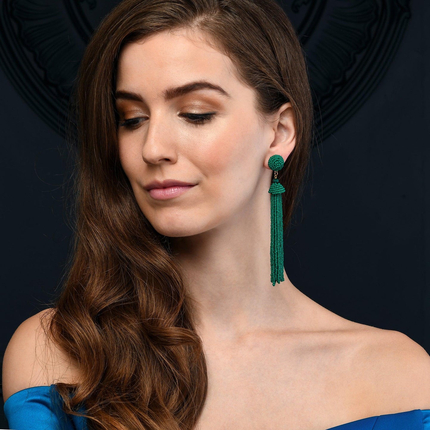 Long Beaded Green Tassel Earrings for Women - namana.london