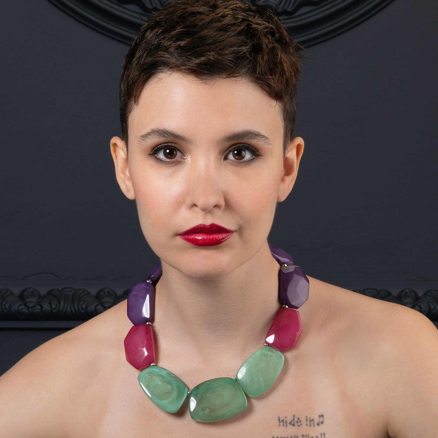 Chunky Green, Pink and Purple Statement Necklace for Women - namana.london