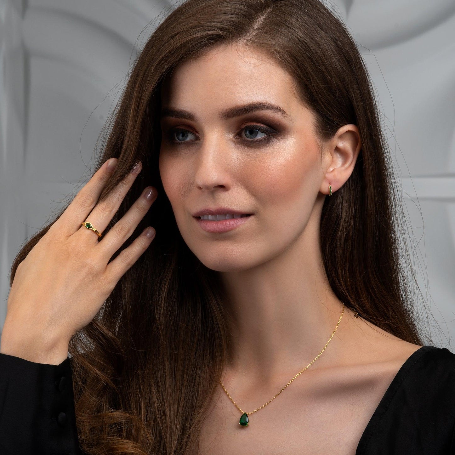 Gold Plated Mini Green Hoop Earrings for Women - namana.london