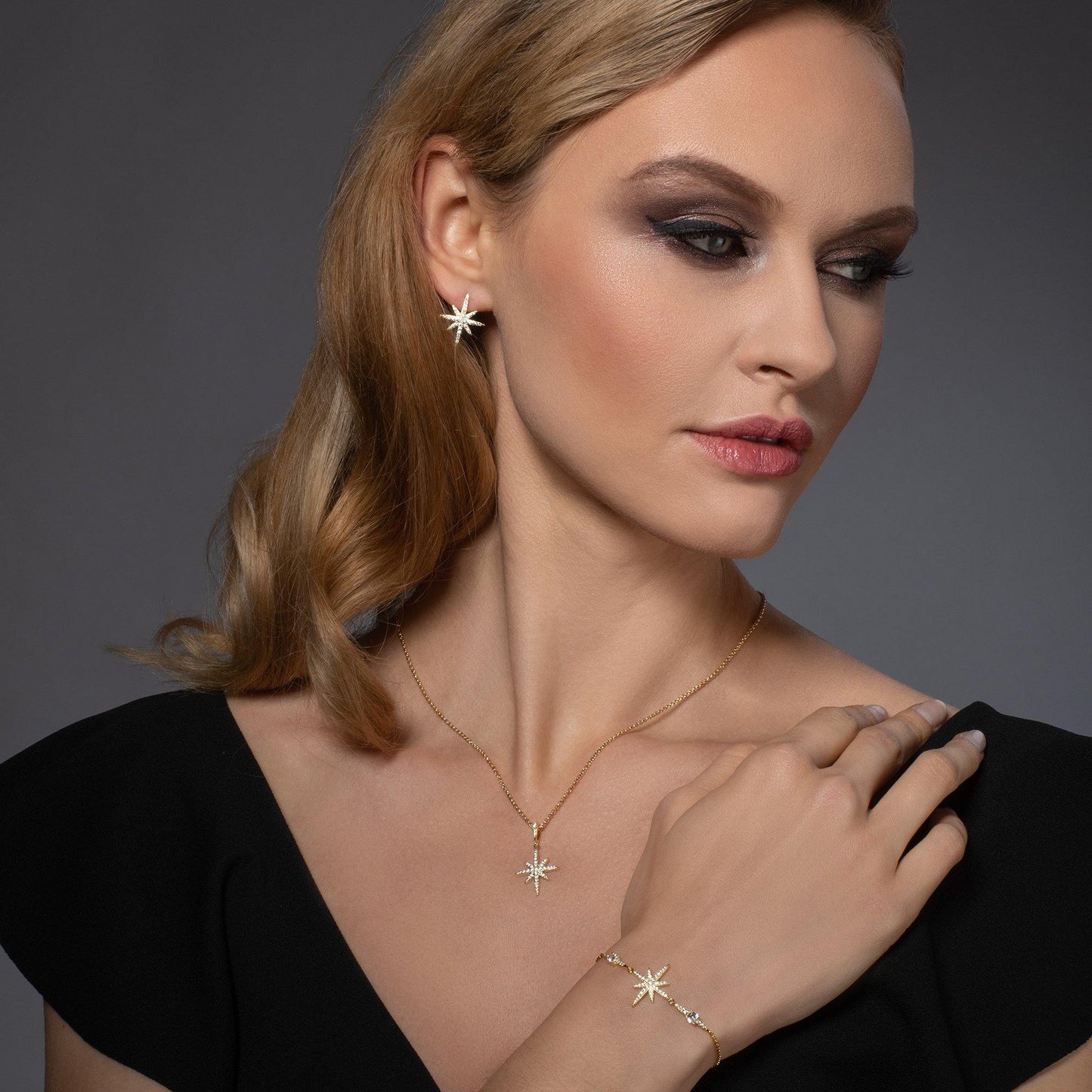 North Star Gold Earrings with Cubic Zirconia - namana.london