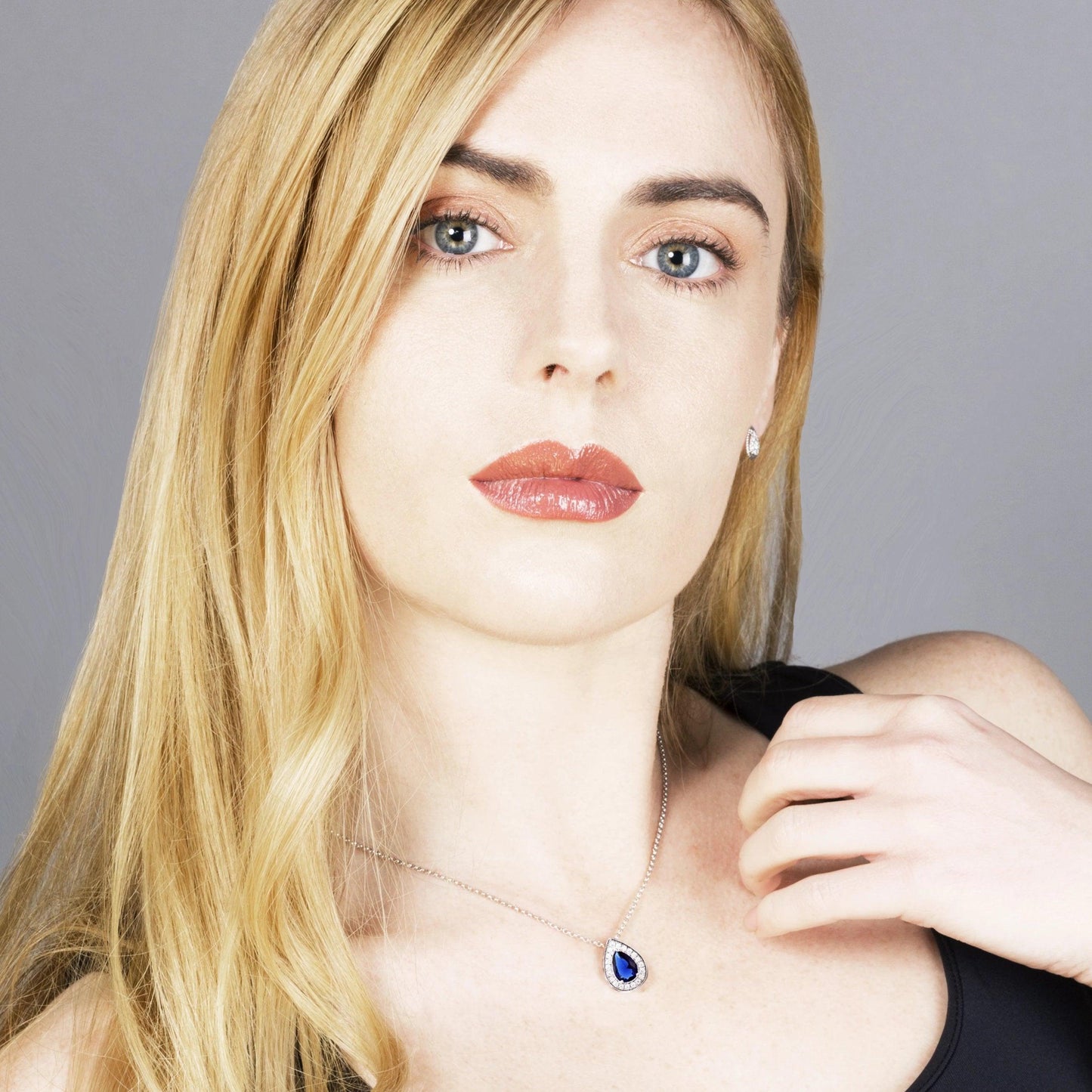 Teardrop Pendant Necklace with a Blue Cubic Zirconia Gemstone - namana.london