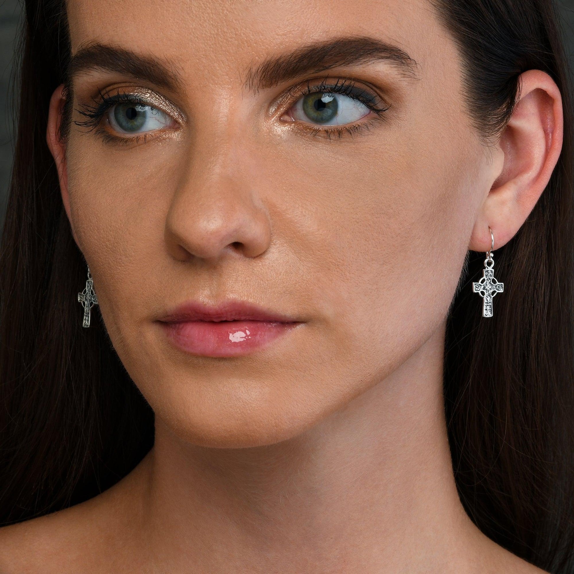 925 Sterling Silver Celtic Cross Dangle Earrings for Women - namana.london