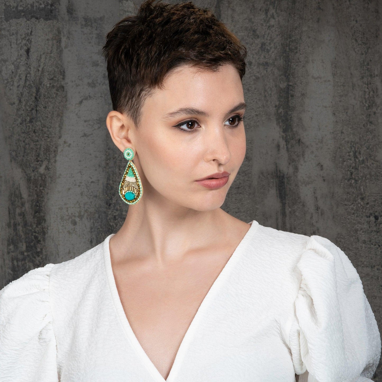 Long Green Teardrop Statement Earrings for Women - namana.london