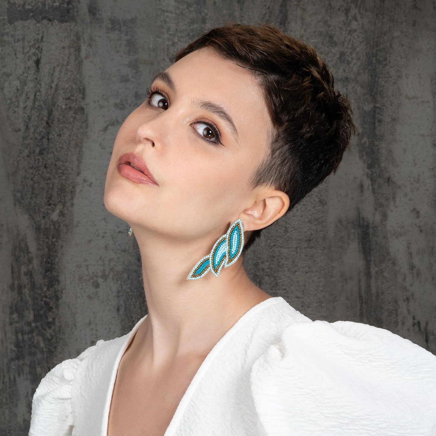 Long Blue Beaded Statement Earrings for Women - namana.london