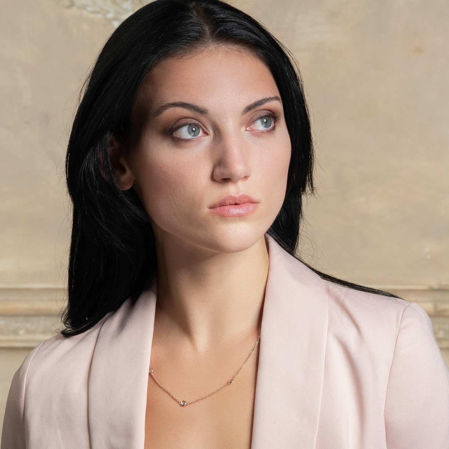 Long Rose Gold Chain Necklace with Stones - namana.london