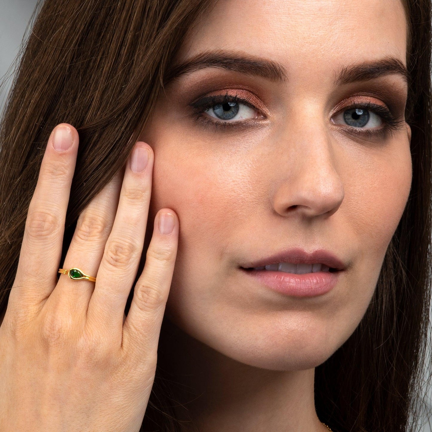 Adjustable Gold Plated Pear Shaped Green Ring for Women - namana.london