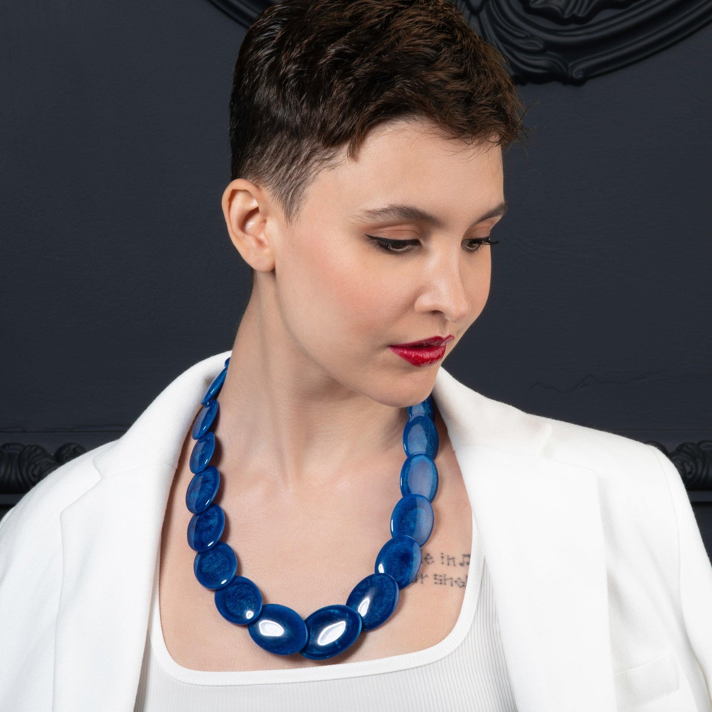 Long Blue Chunky Statement Necklace for Women - namana.london