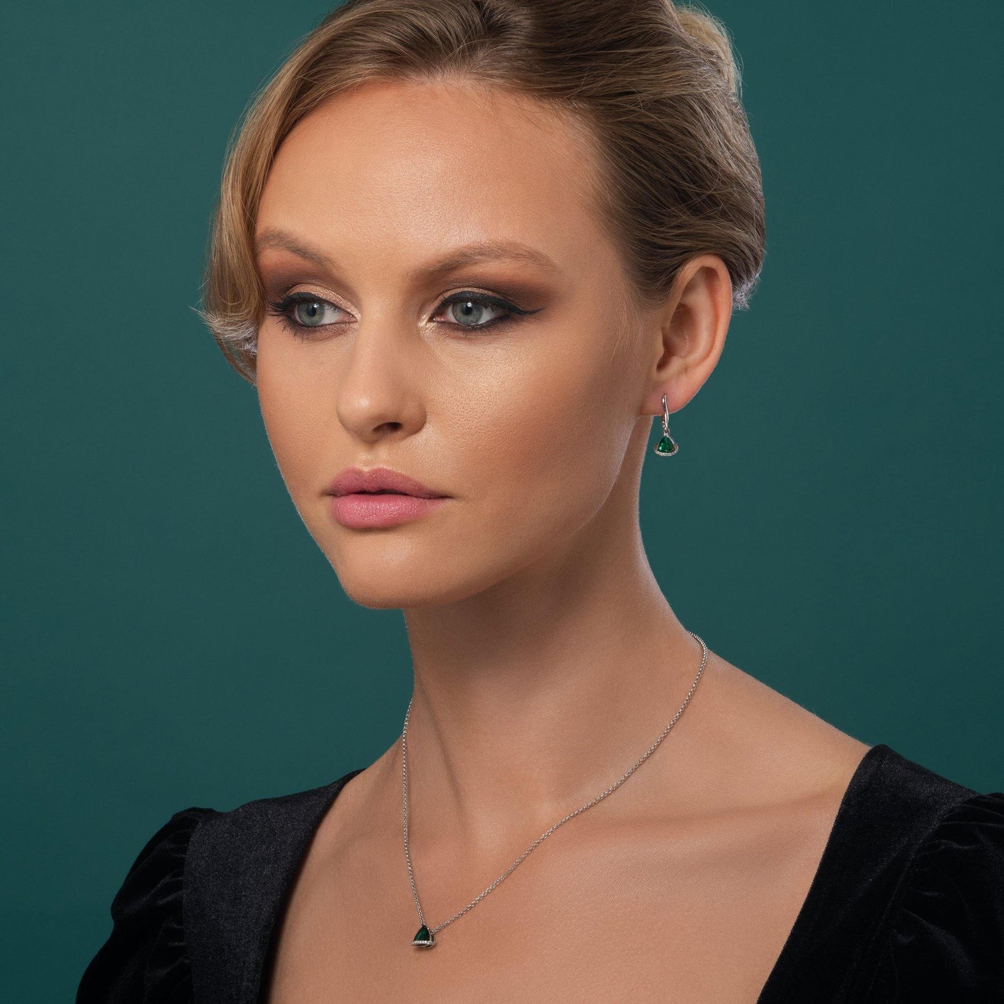 Triangle Green Drop Earrings for Women - namana.london