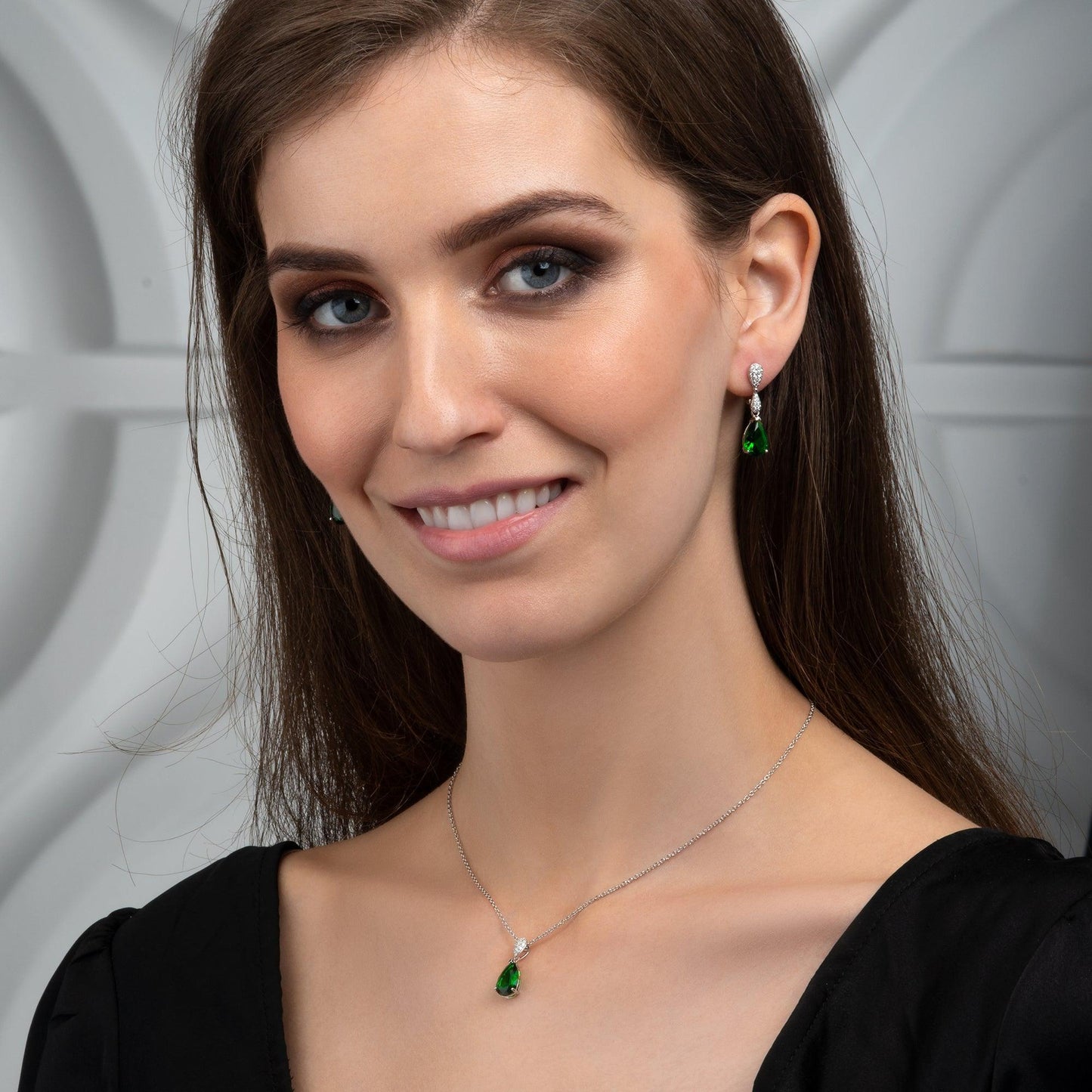 Sterling Silver Green Drop Earrings for Women - namana.london