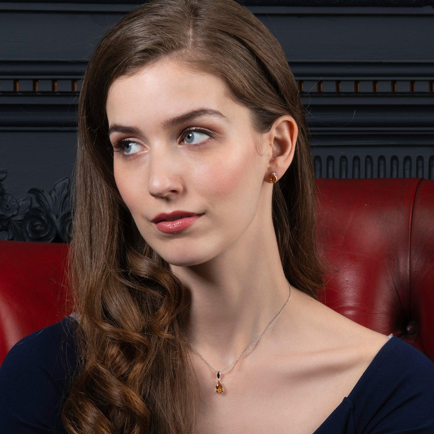 925 Sterling Silver Pear Shaped Citrine Pendant Necklace - namana.london