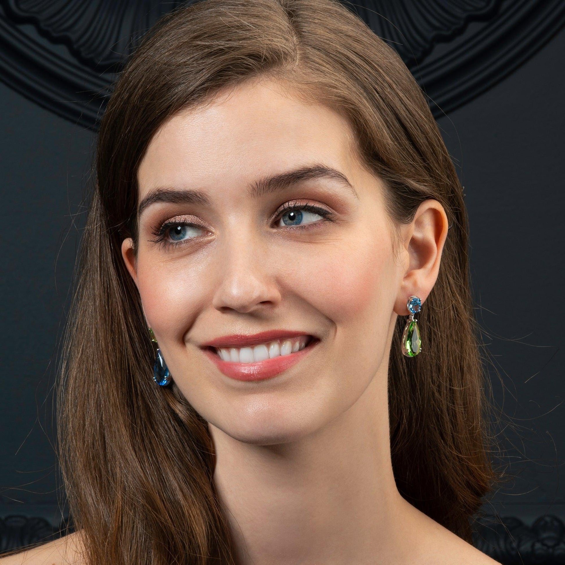 925 Sterling Silver Asymmetrical Blue and Green Earrings for Women - namana.london