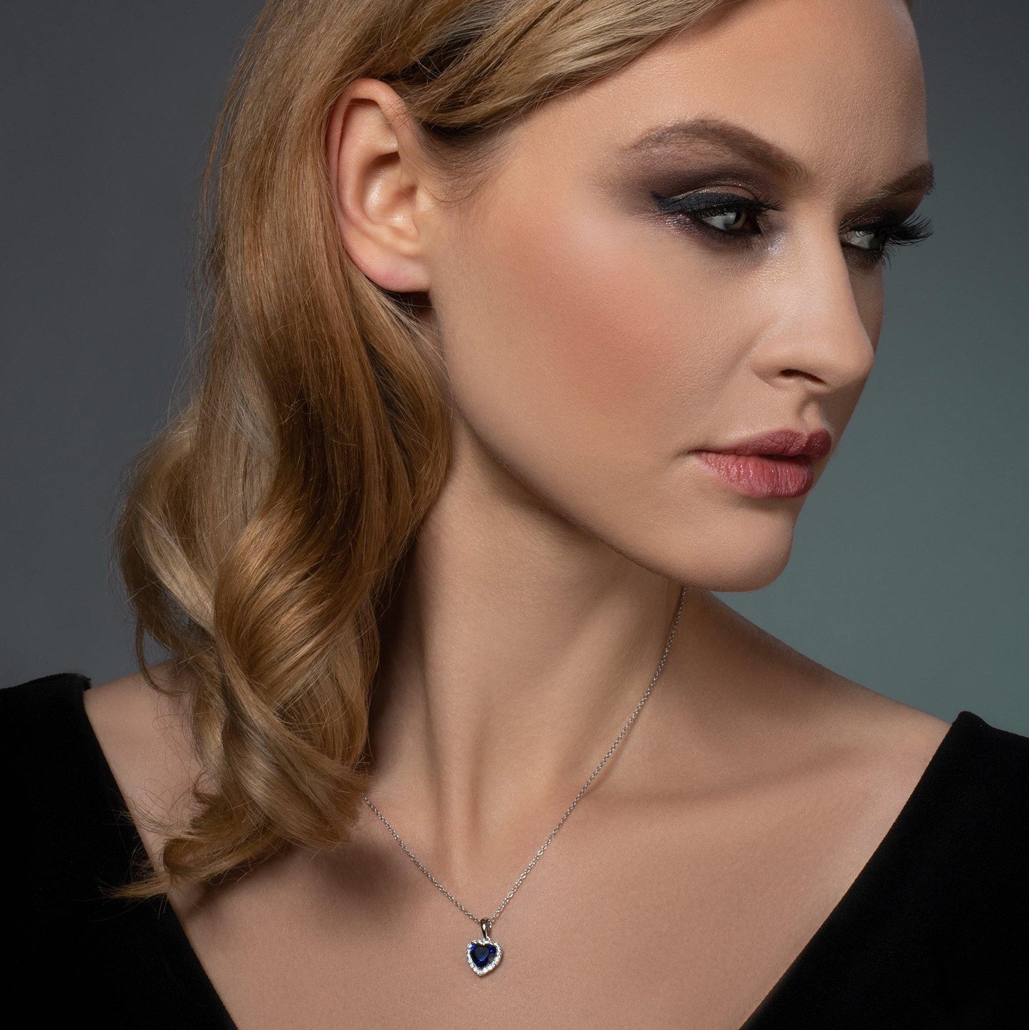 Sterling Silver Blue Heart Necklace for Women - namana.london