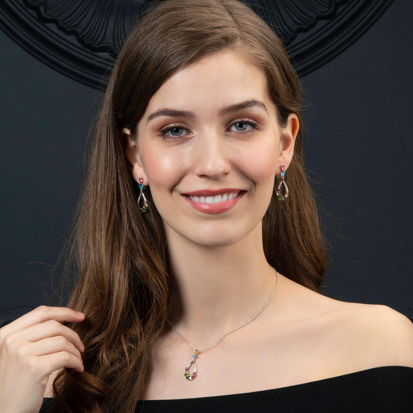 Sterling Silver Colourful Drop Earrings for Women with Multicoloured Stones and Cubic Zirconia Gemstones - namana.london