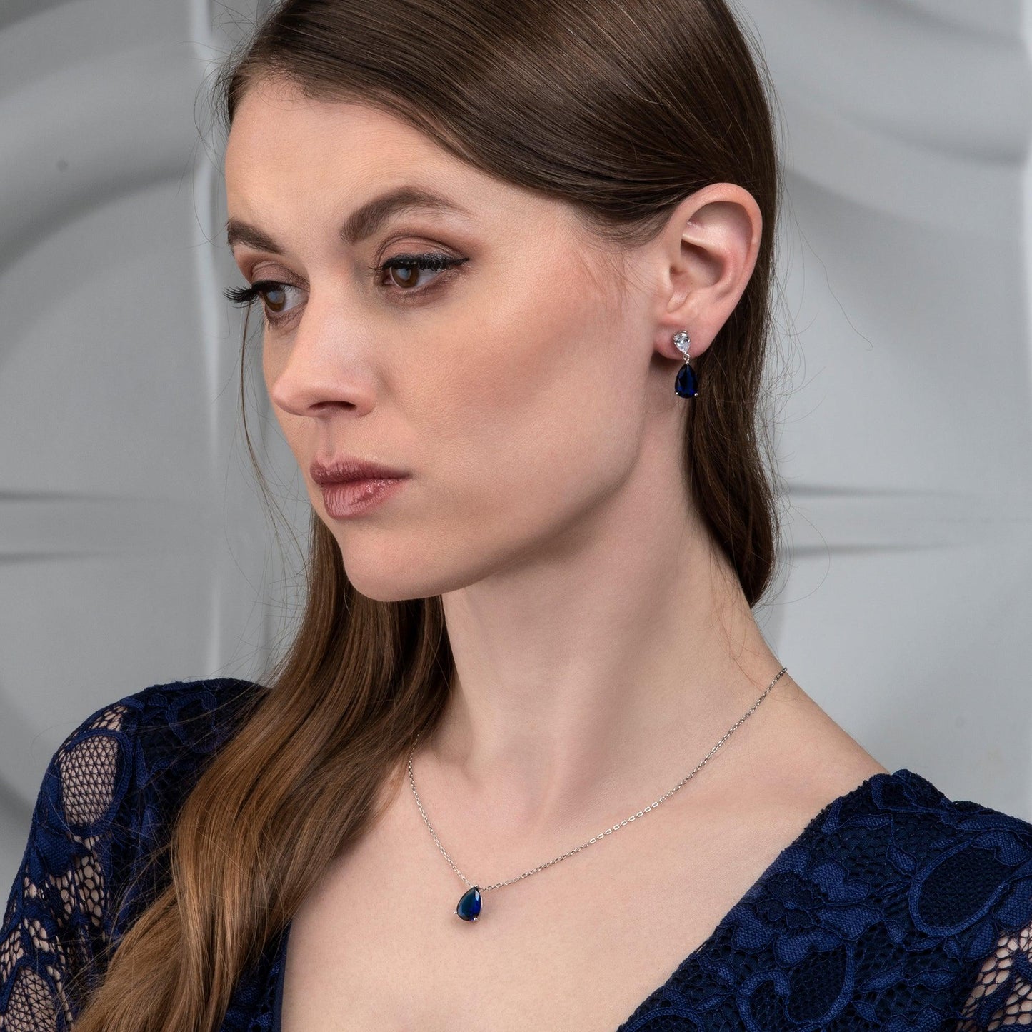 925 Sterling Silver Blue Pear Shaped Drop Earrings For Women - namana.london