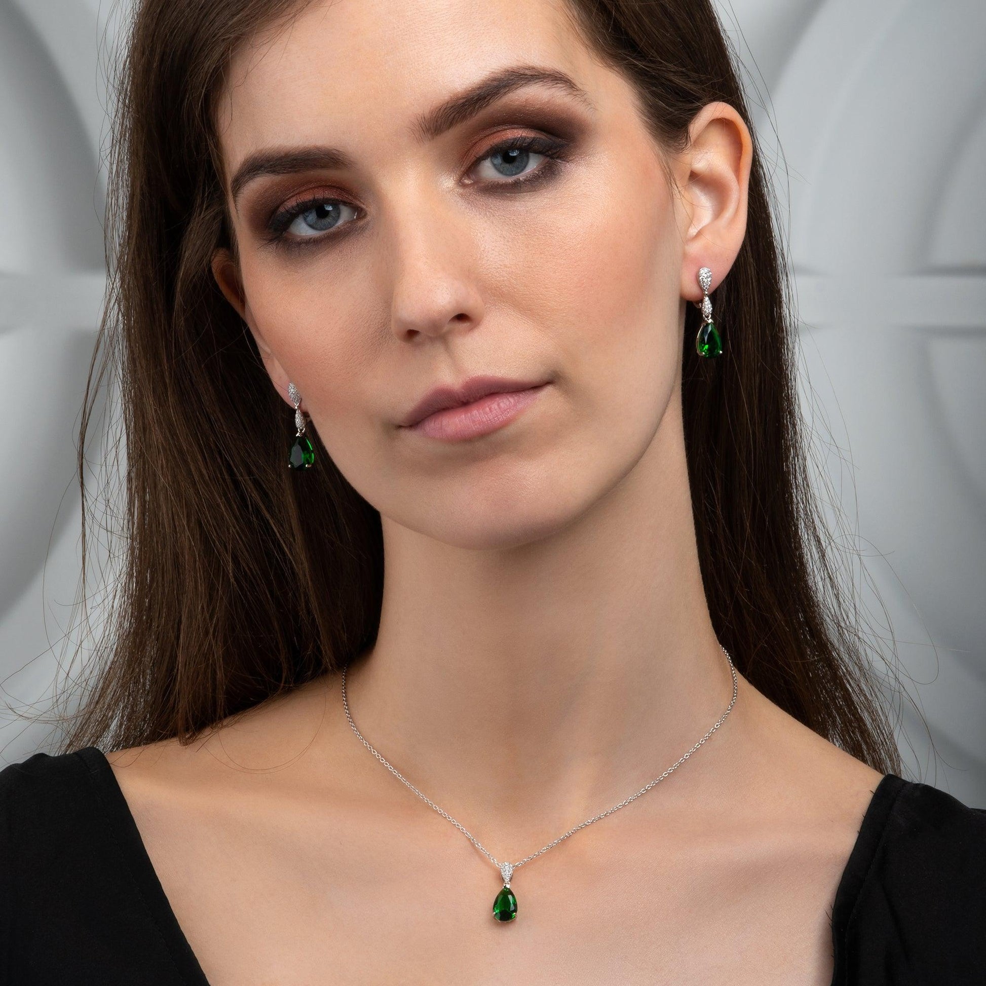 Sterling Silver Green Drop Earrings for Women - namana.london