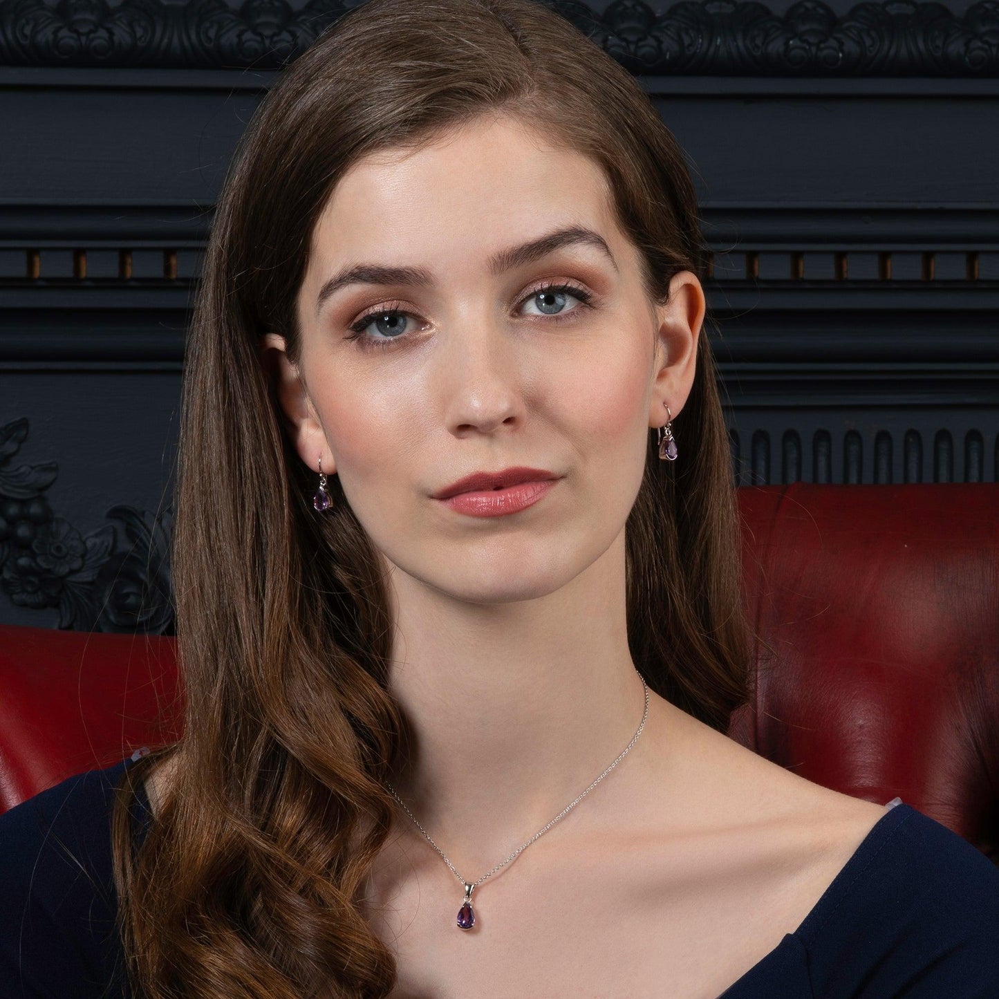 925 Sterling Silver Pear Shaped Amethyst Pendant Necklace - namana.london
