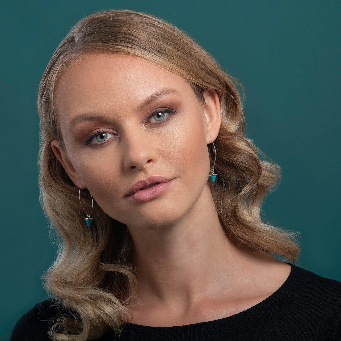 Long Dangle Earrings for Women with Turquoise Stones - namana.london