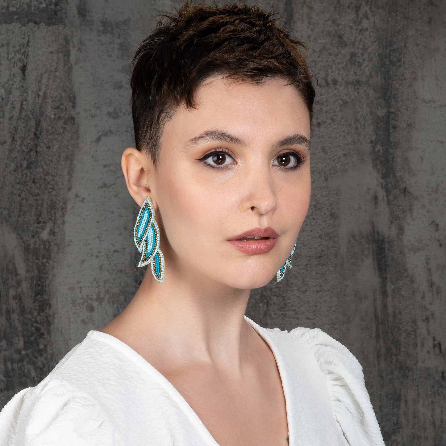 Long Blue Beaded Statement Earrings for Women - namana.london