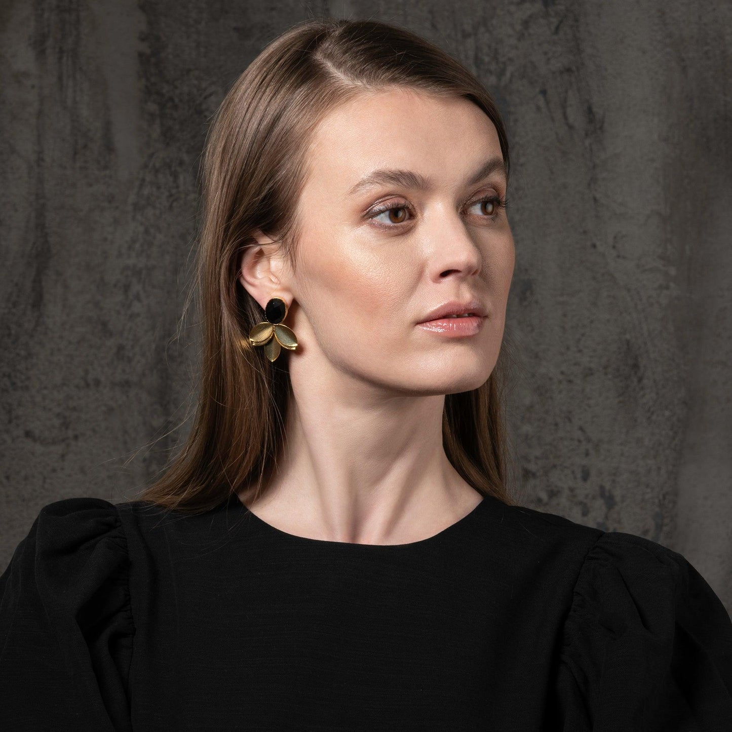 Large Gold Statement Earrings with Black Onyx - namana.london