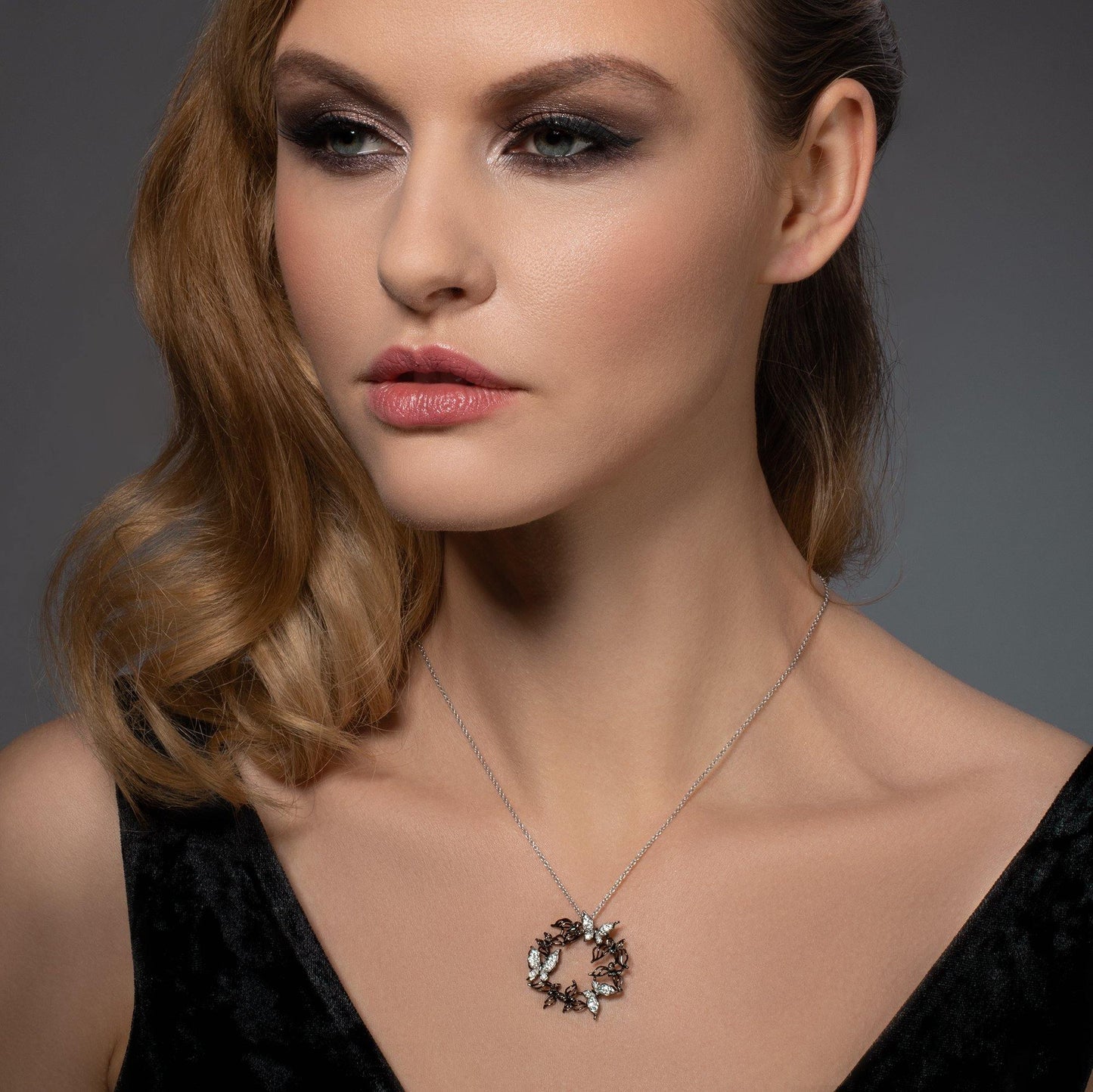 Sterling Silver Large Butterfly Pendant Necklace for Women in Black and White - namana.london