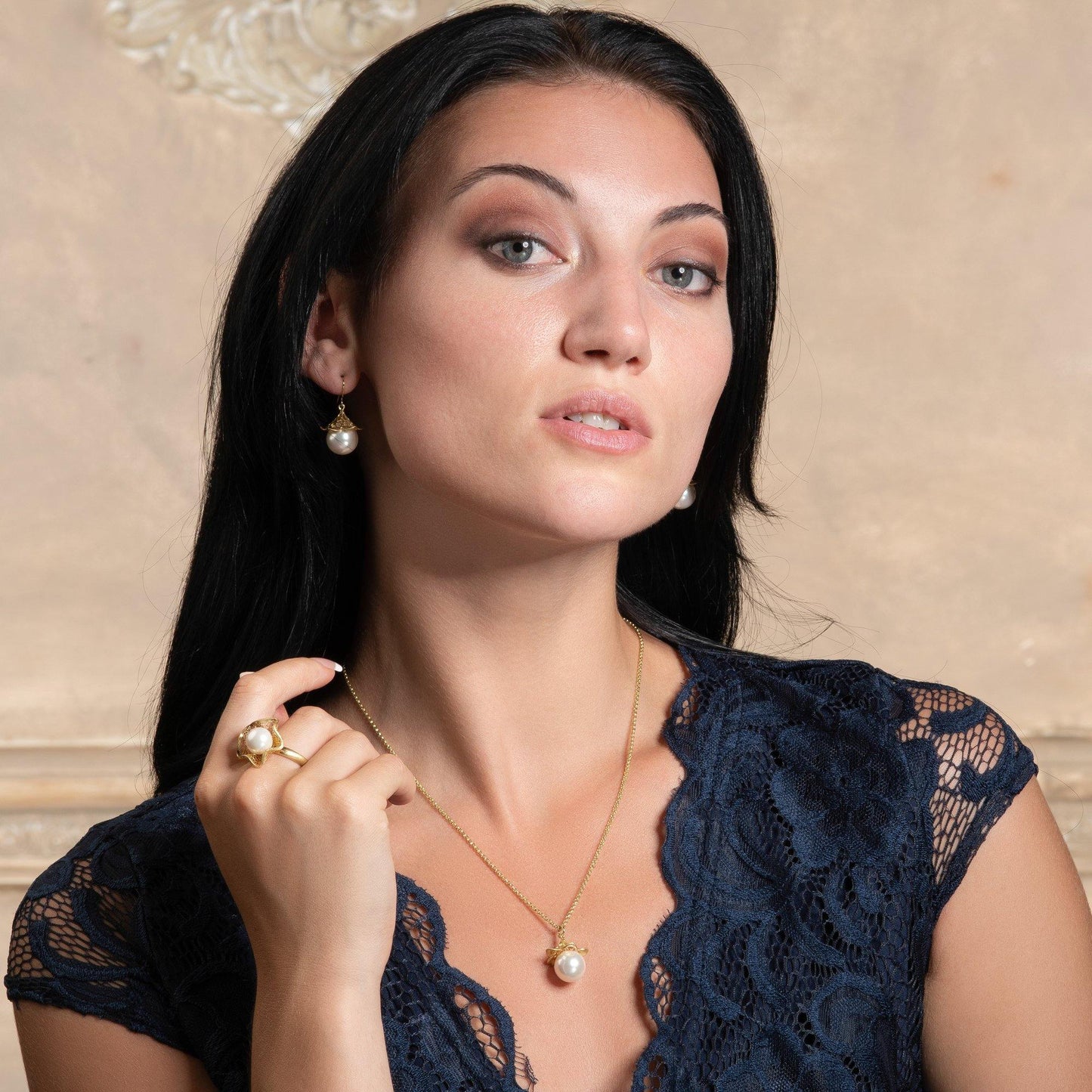 Adjustable Gold Cocktail Ring for Women with a Pearl - namana.london