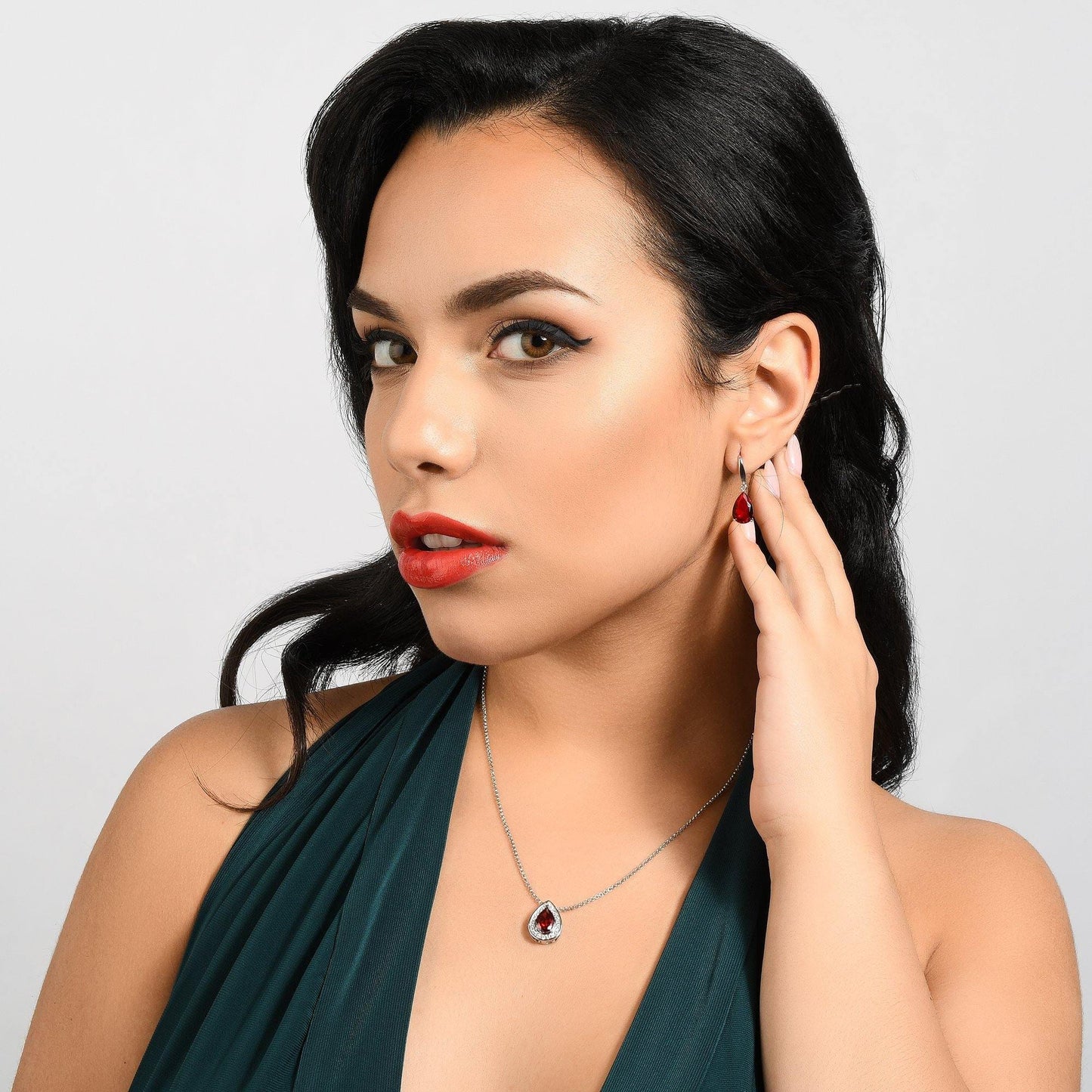 Teardrop Pendant Necklace with a Red Cubic Zirconia Gemstone - namana.london
