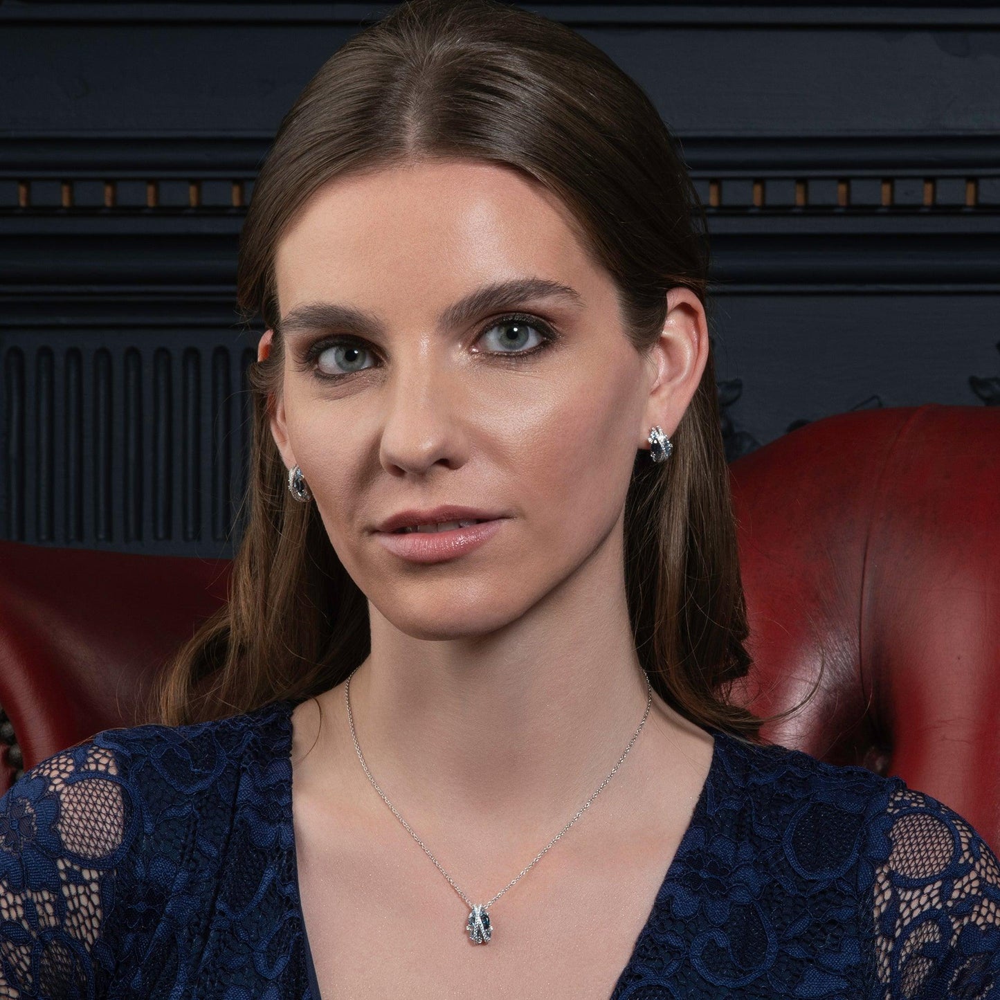 Sterling Silver Hoop Earrings for Women with Blue Stones - namana.london