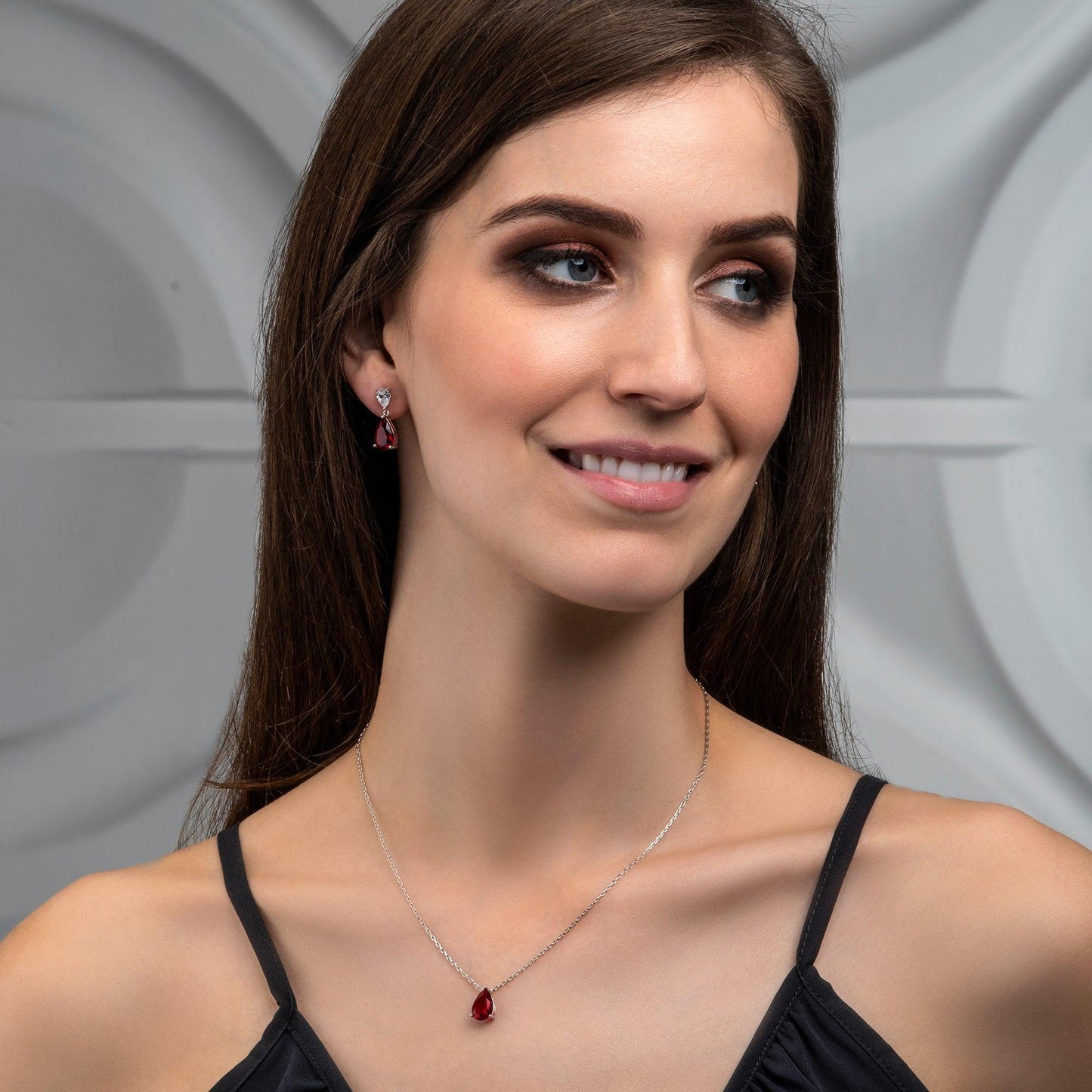 925 Sterling Silver Red Pear Pendant Necklace for Women. - namana.london