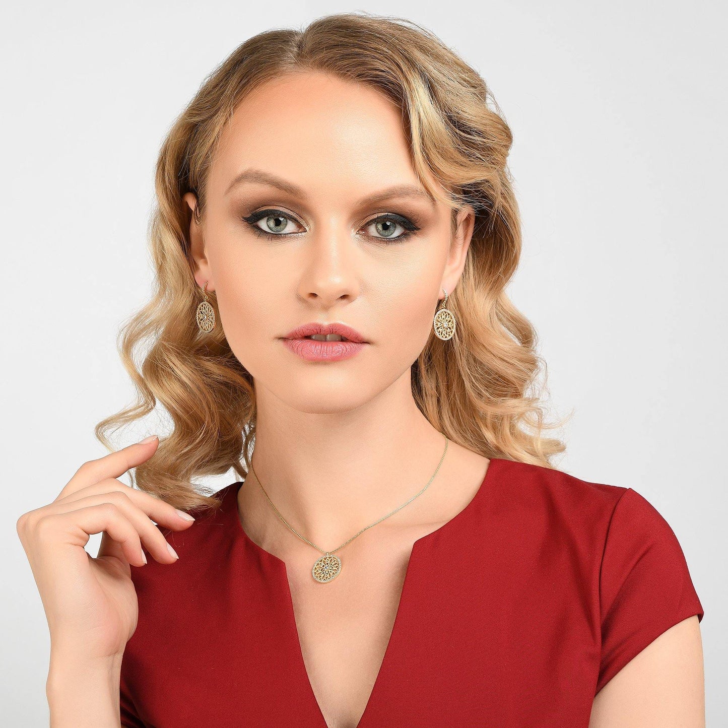 Gold Mandala Arabesque Dangle Earrings with Cubic Zirconia - namana.london