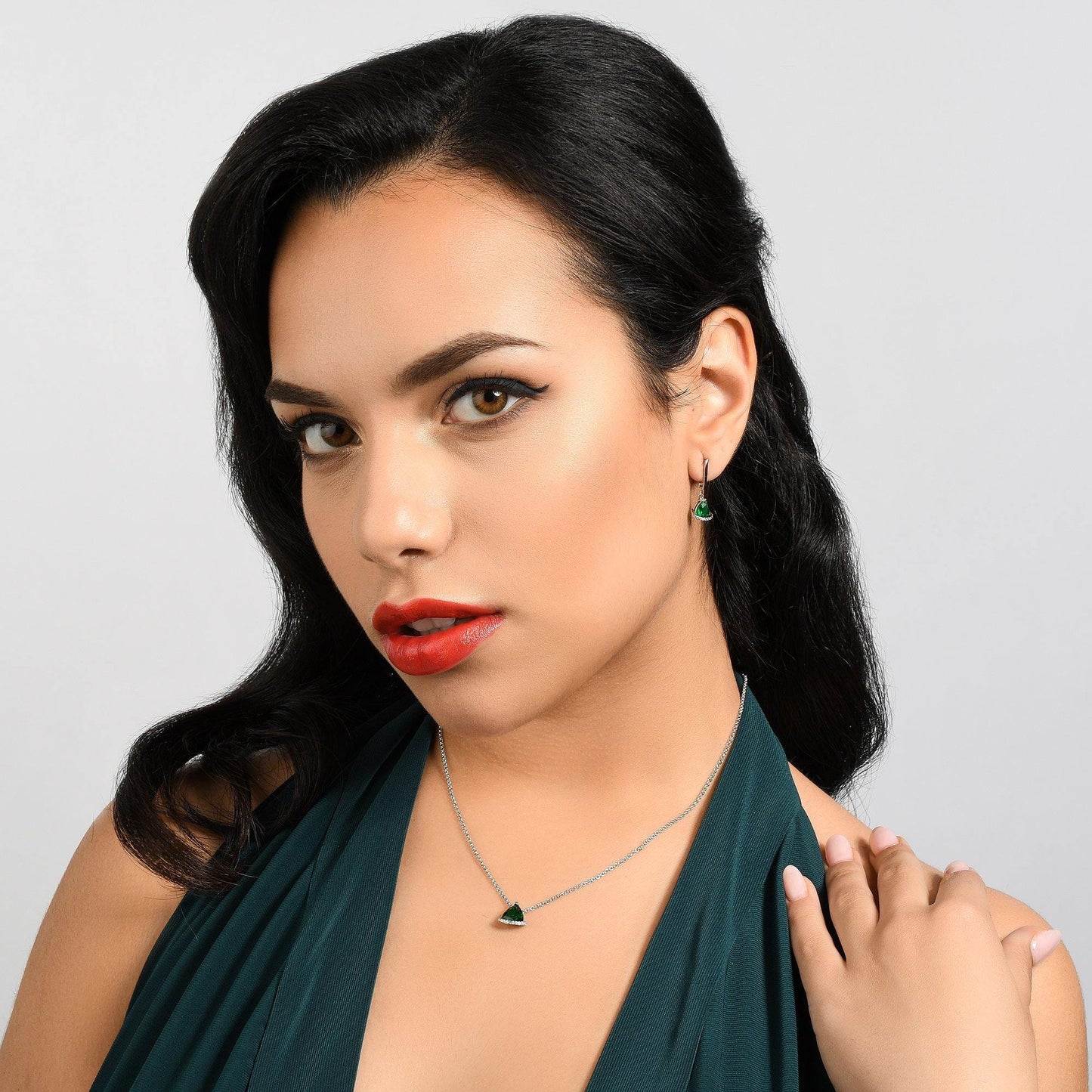 Triangle Green Drop Earrings for Women - namana.london