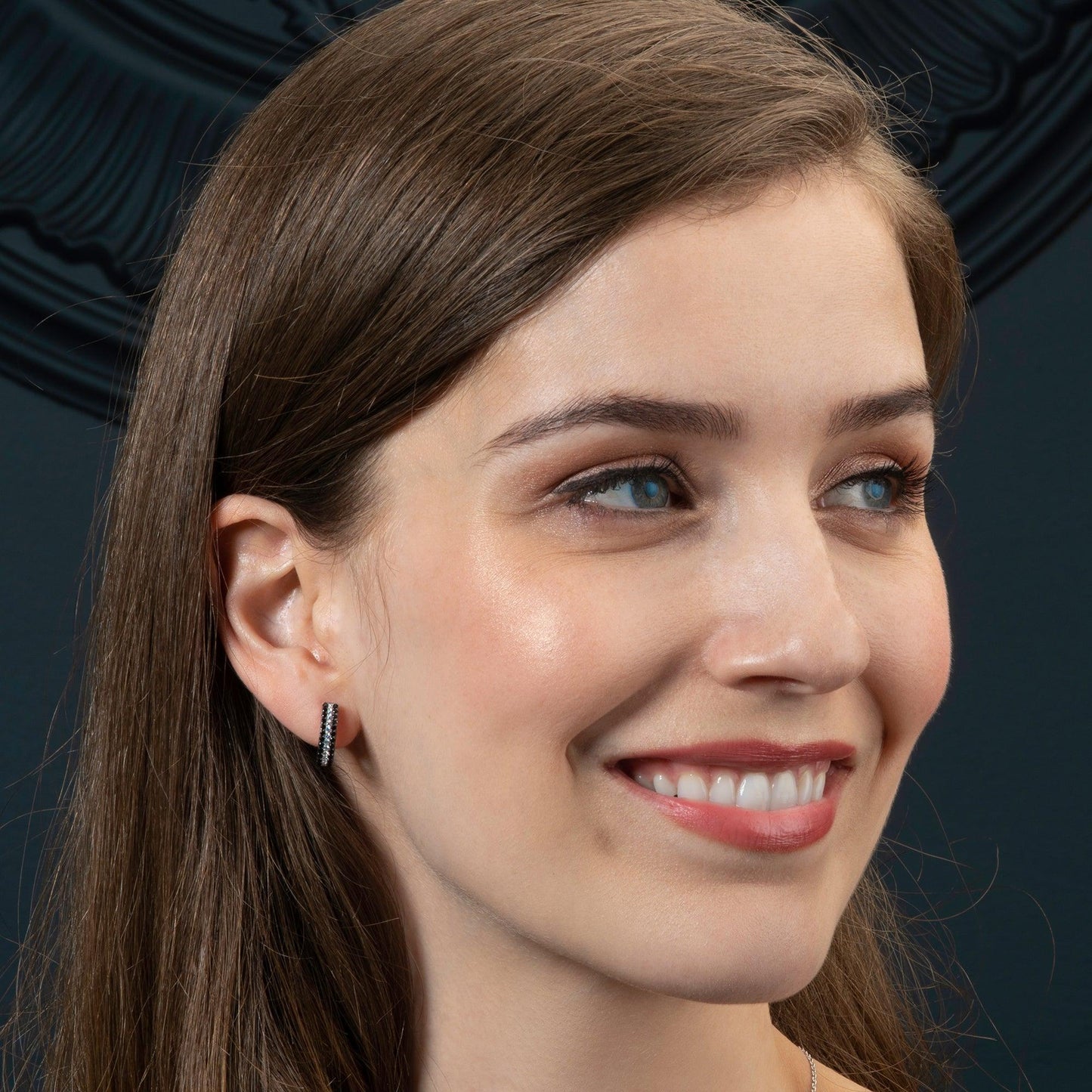 Sterling Silver Hoop Earrings for Women with Black Stones - namana.london