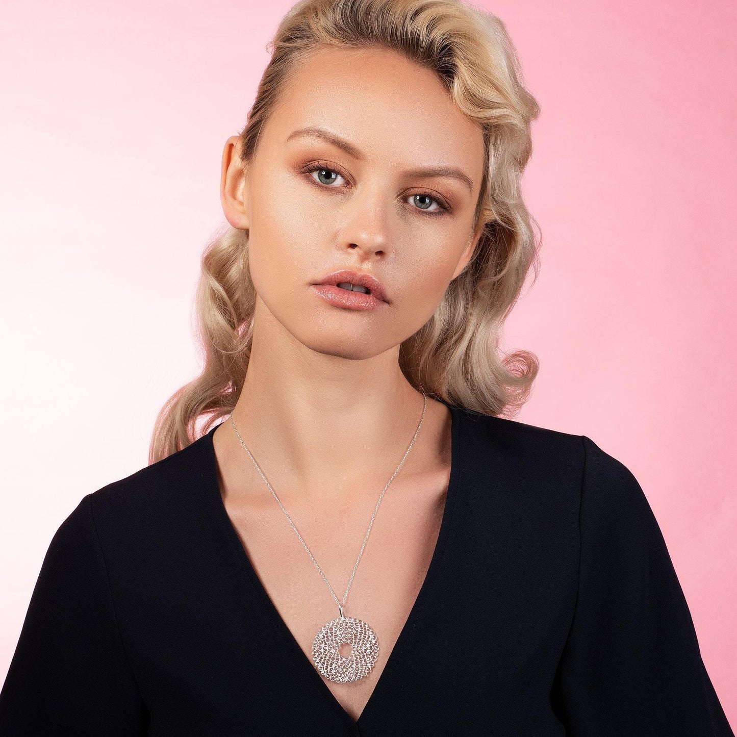 Sterling Silver Long Polki Disc Pendant Necklace - namana.london