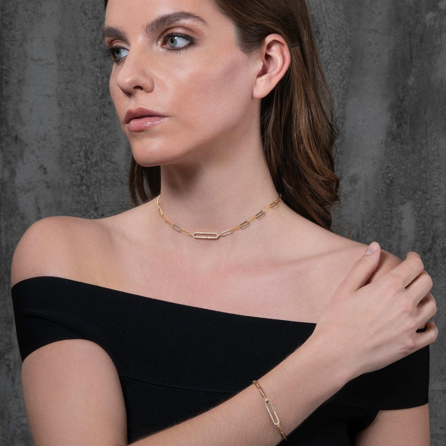 Gold Plated Link Chain Choker Necklace for Women with Cubic Zirconia Stones - namana.london