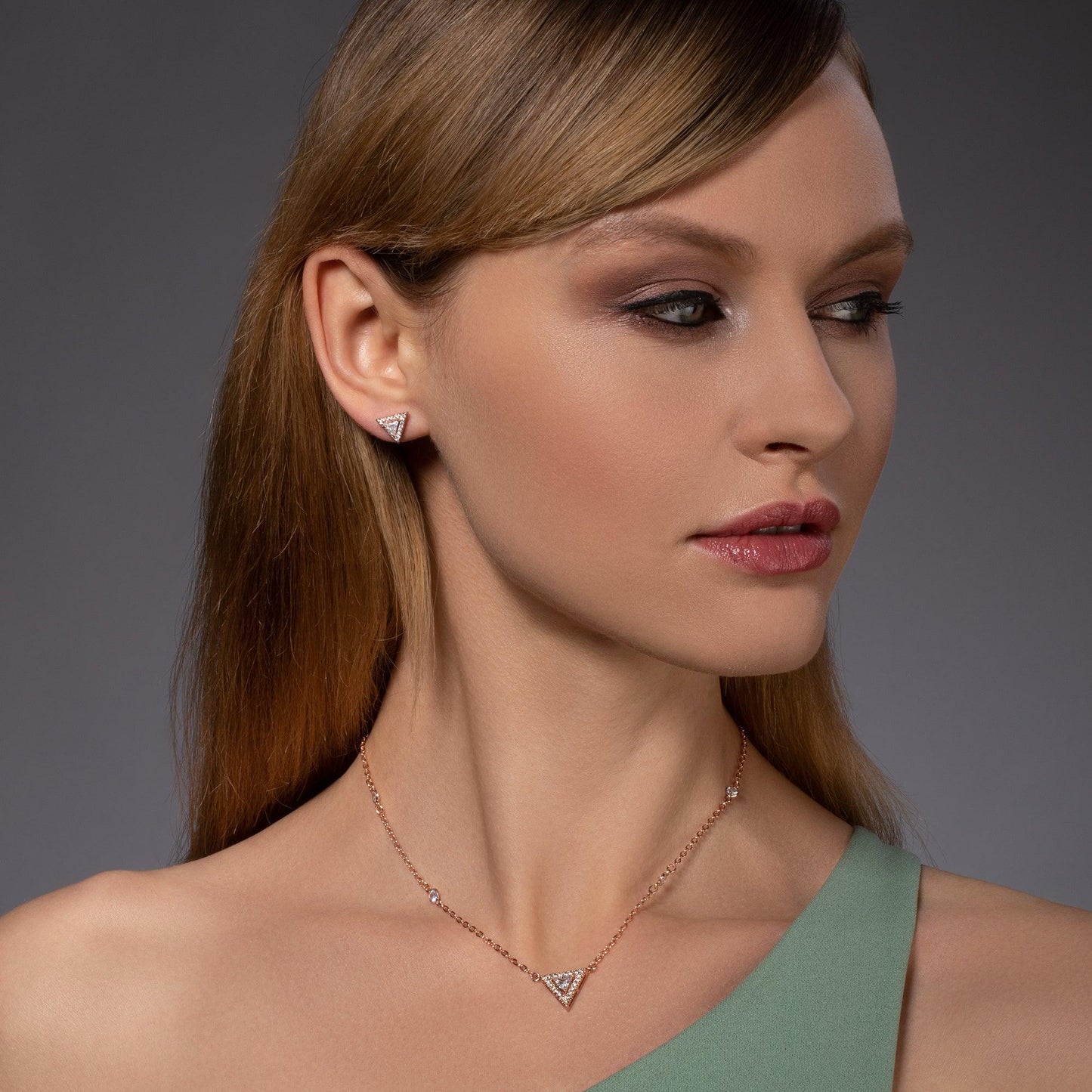 Rose Gold Trillion Pendant Necklace with Cubic Zirconia - namana.london