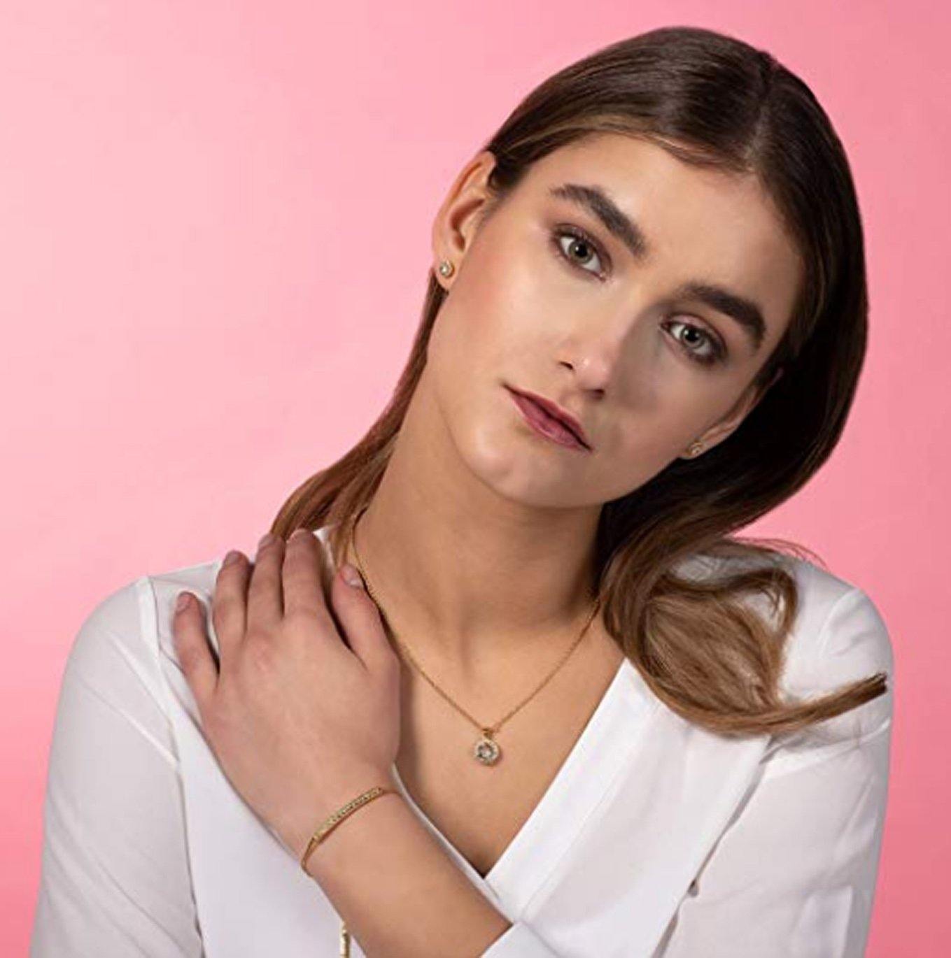 Gold Crystal Bar Bracelet with Adjustable Bead Fastening. - namana.london
