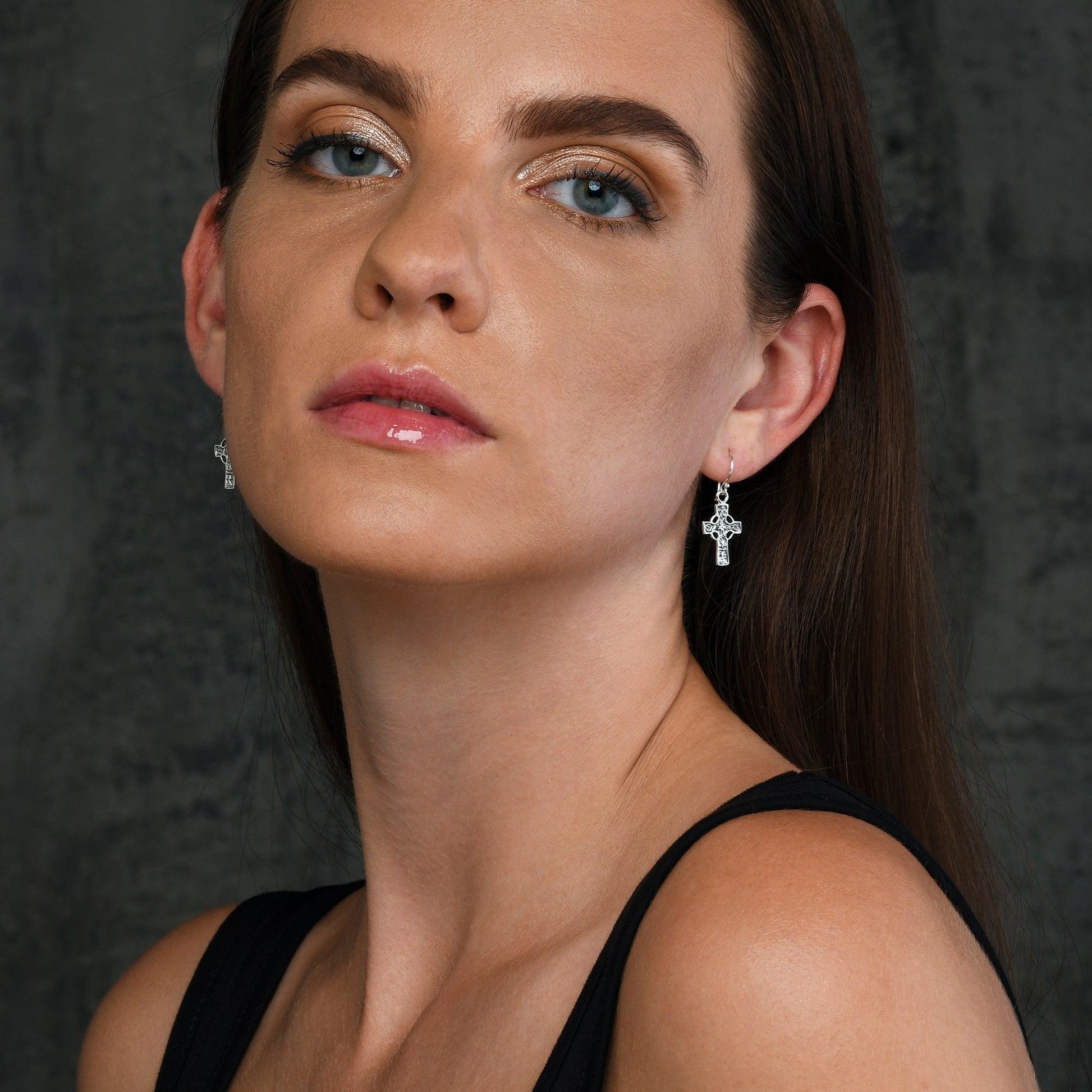 925 Sterling Silver Celtic Cross Dangle Earrings for Women - namana.london
