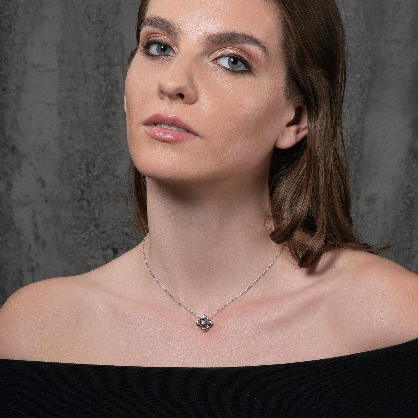 Sterling Silver Multi Wear Black and White Clover Pendant Necklace - namana.london