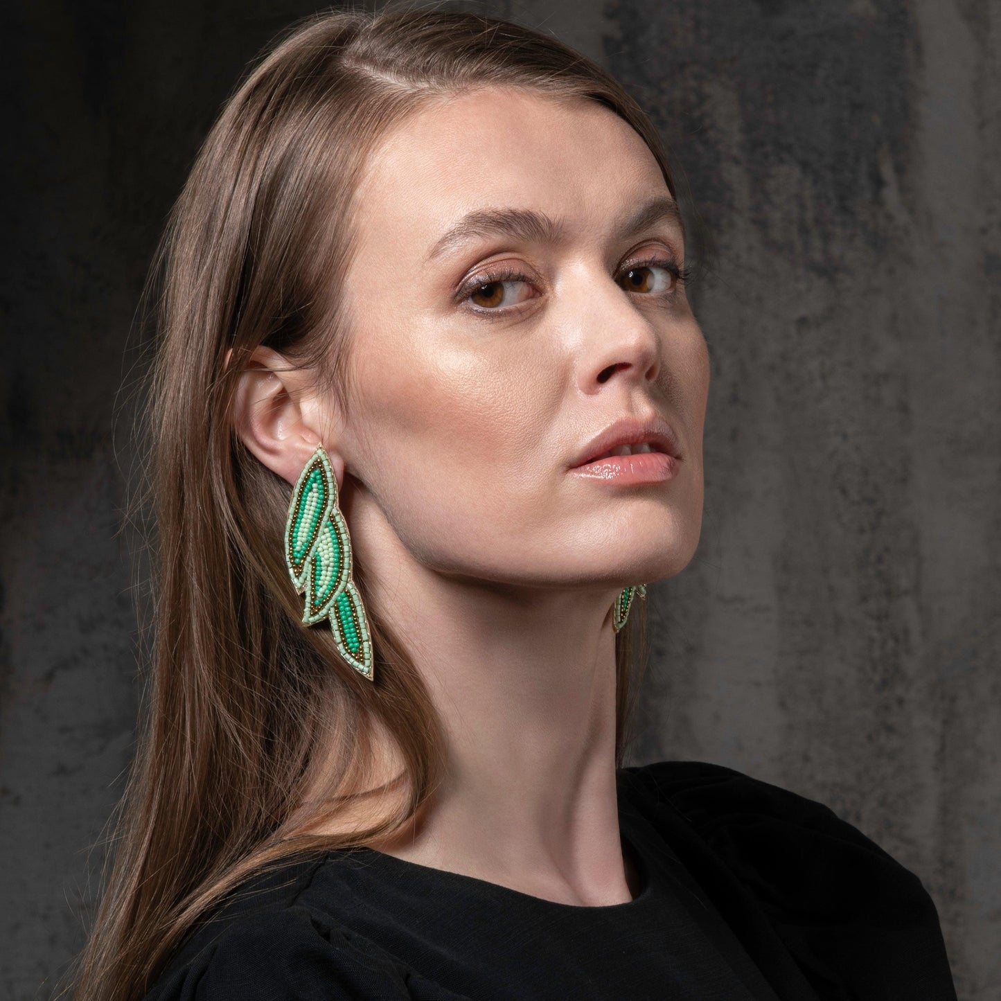 Long Green Beaded Statement Earrings for Women - namana.london