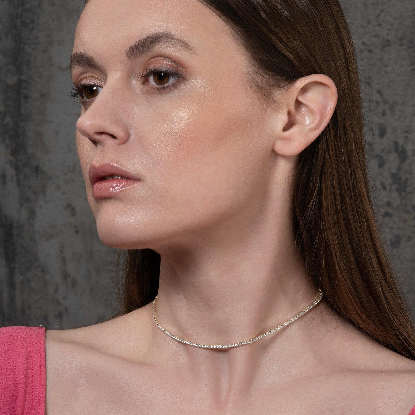Gold Plated Skinny Choker Necklace for Women with Cubic Zirconia Stones - namana.london
