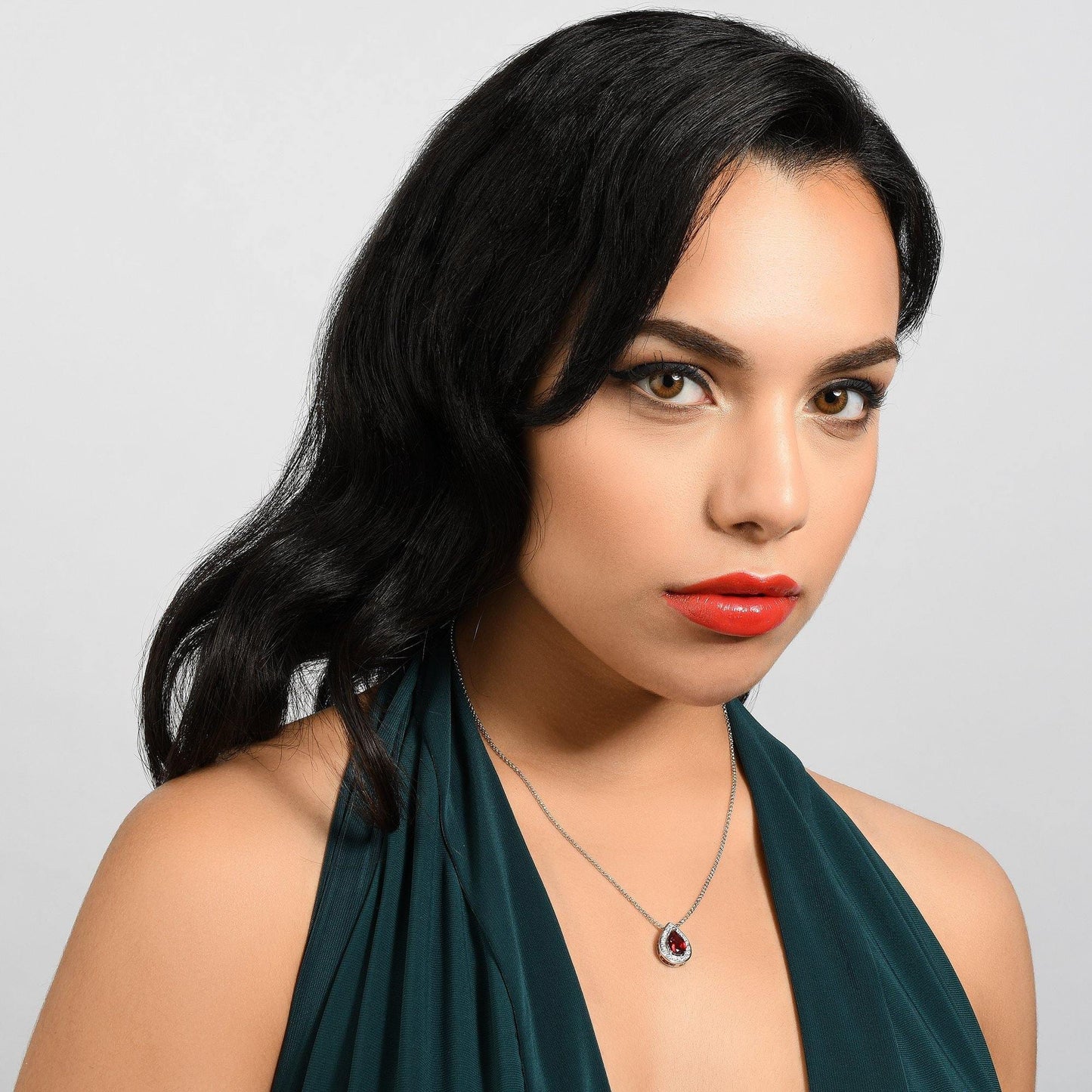 Teardrop Pendant Necklace with a Red Cubic Zirconia Gemstone - namana.london