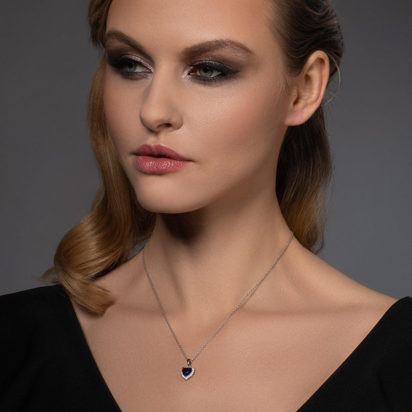 Sterling Silver Blue Heart Necklace for Women - namana.london