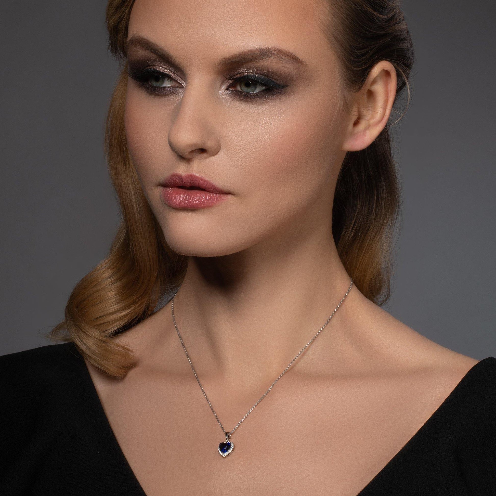 Sterling Silver Blue Heart Necklace for Women - namana.london