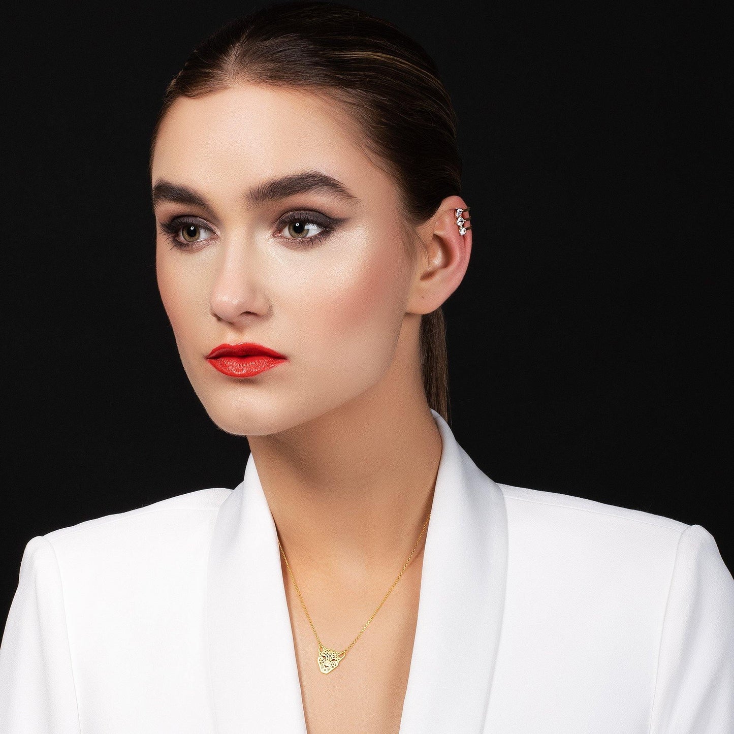 Gold Panther Pendant Necklace with Brushed Finish - namana.london