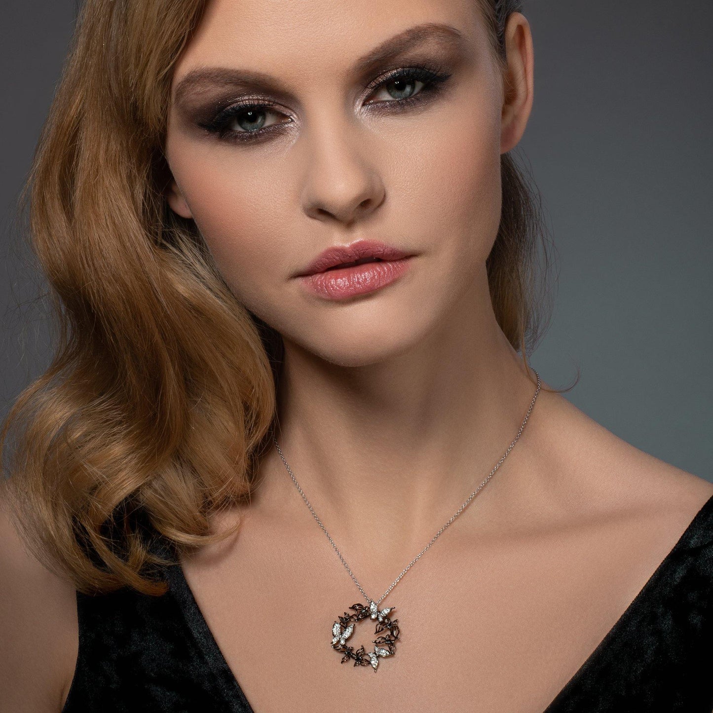 Sterling Silver Large Butterfly Pendant Necklace for Women in Black and White - namana.london