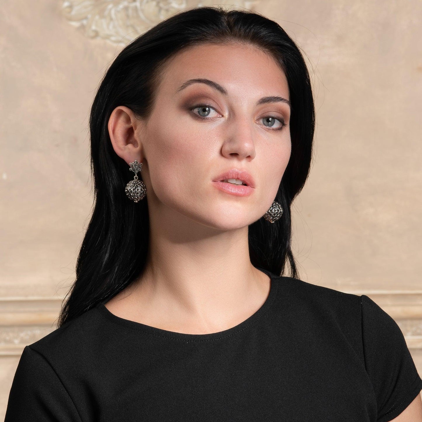 Sterling Silver Oxidized Ball Earrings For Women - namana.london