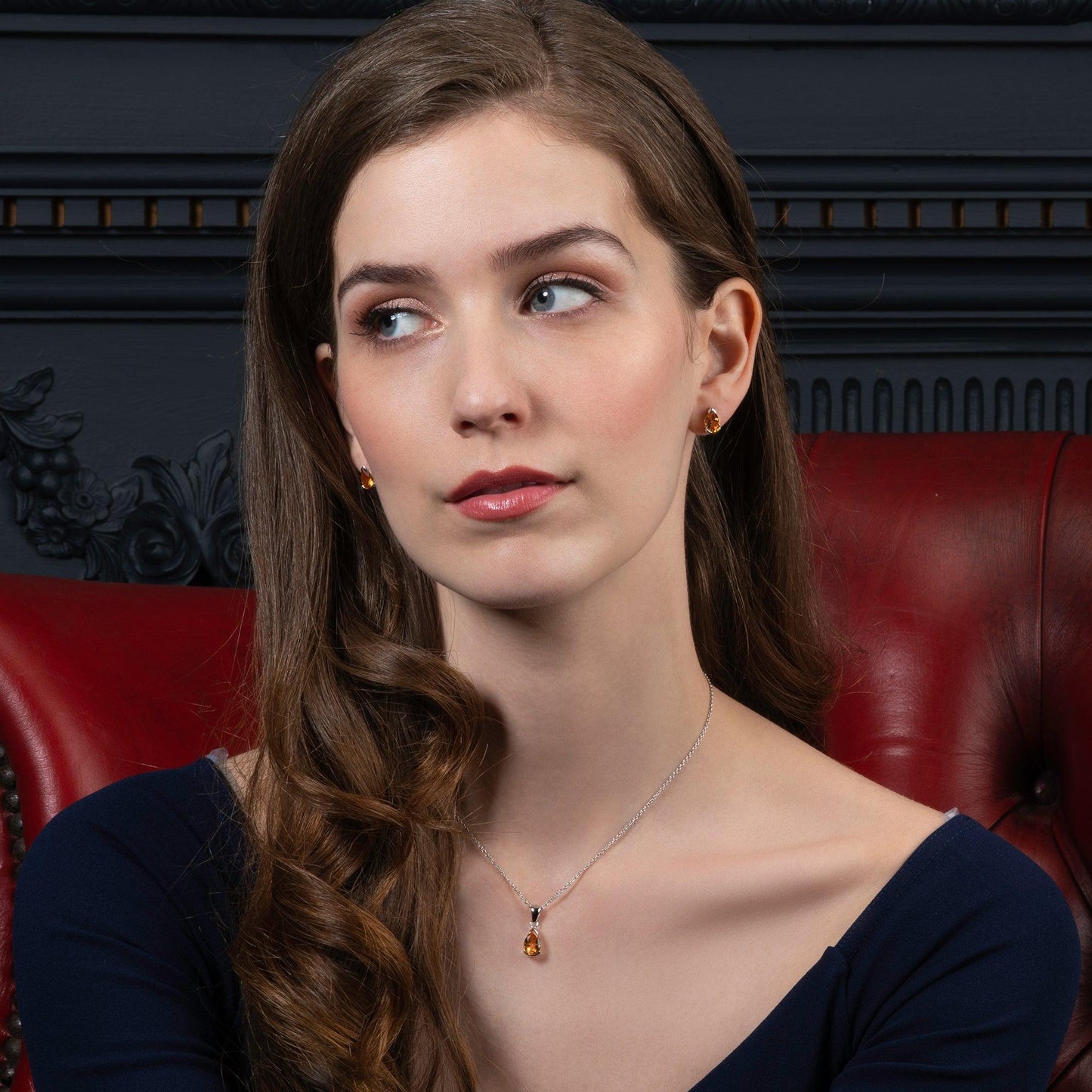 925 Sterling Silver Pear Shaped Citrine Pendant Necklace - namana.london