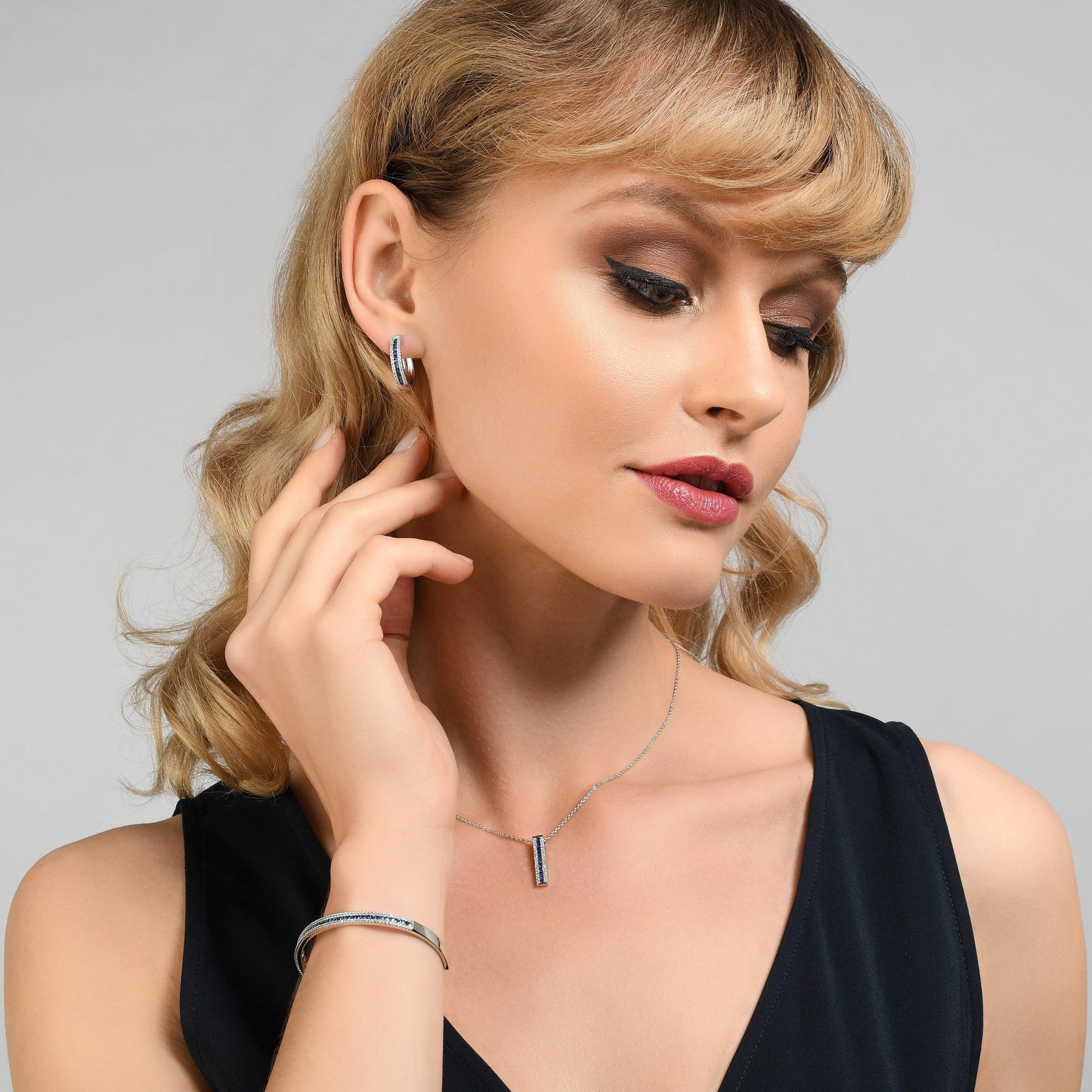 Hoop Earrings with Blue Cubic Zirconia Stones - namana.london