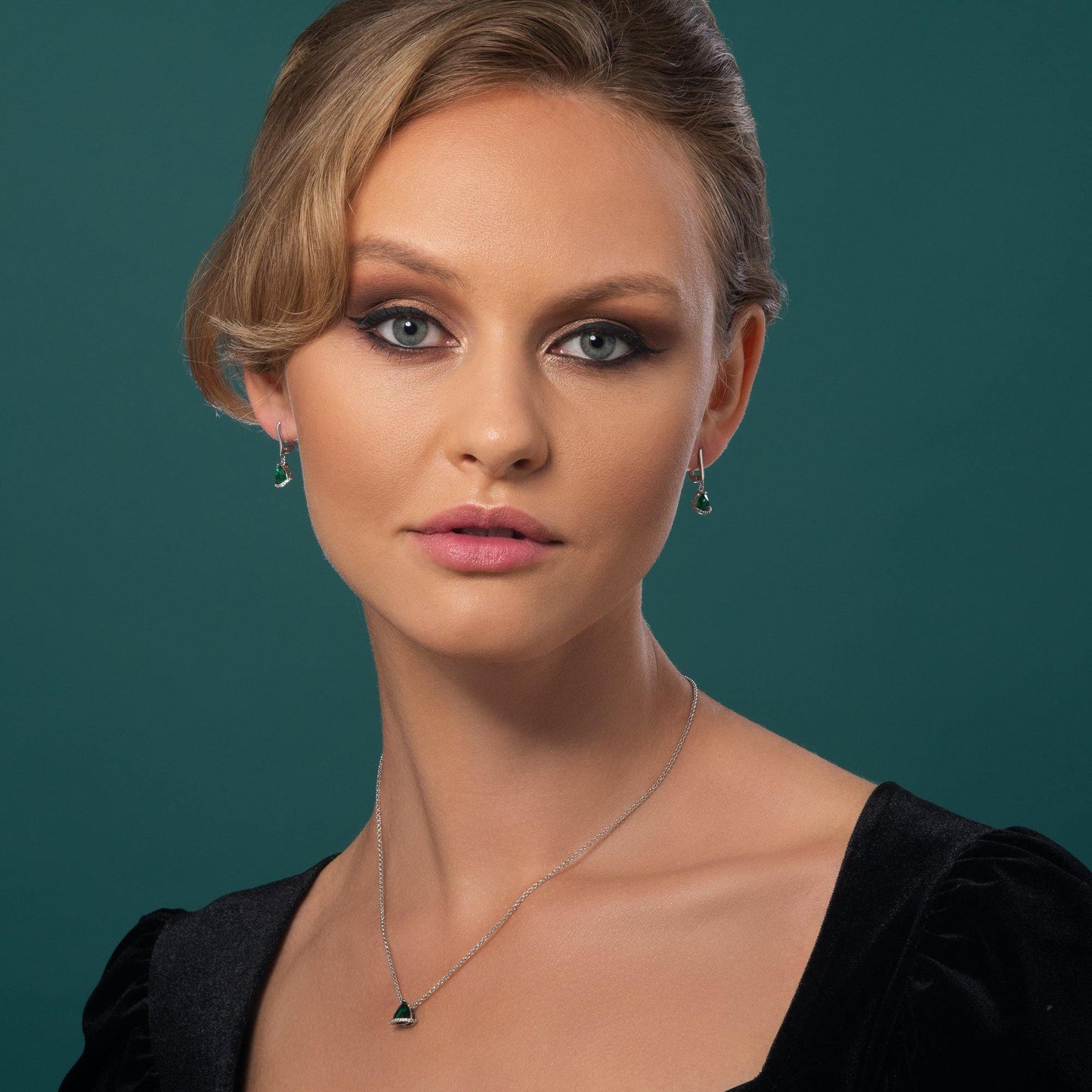 Triangle Green Drop Earrings for Women - namana.london