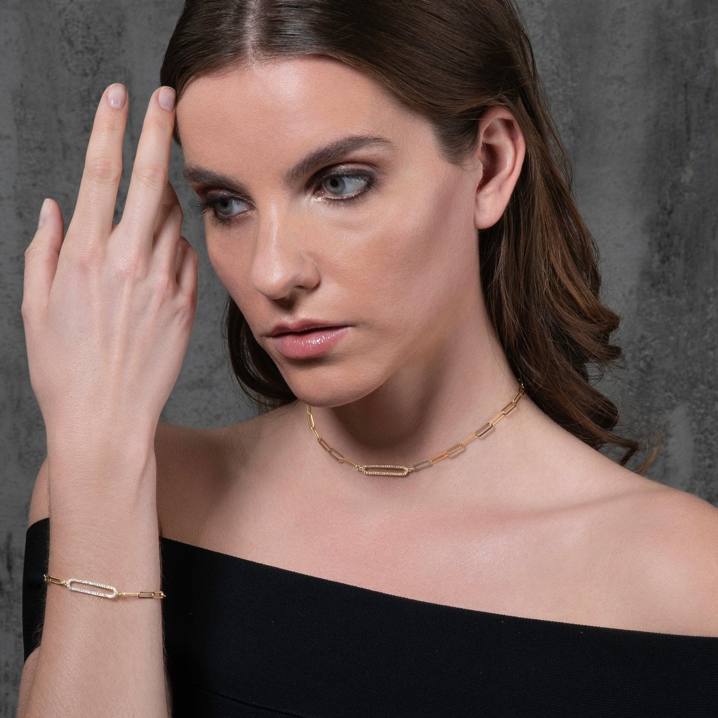 Gold Plated Link Chain Choker Necklace for Women with Cubic Zirconia Stones - namana.london