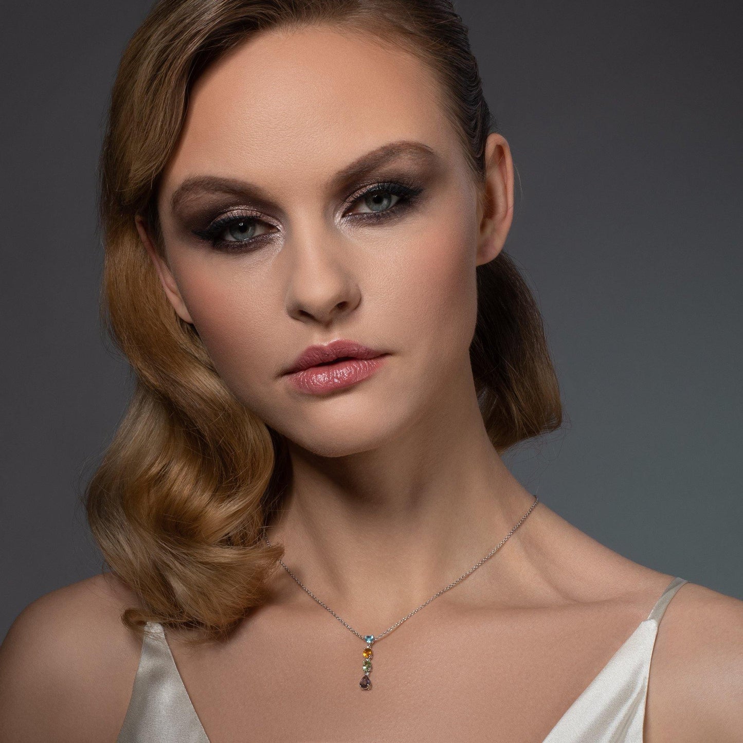Sterling Silver Multicoloured Drop Pendant Necklace for Women - namana.london